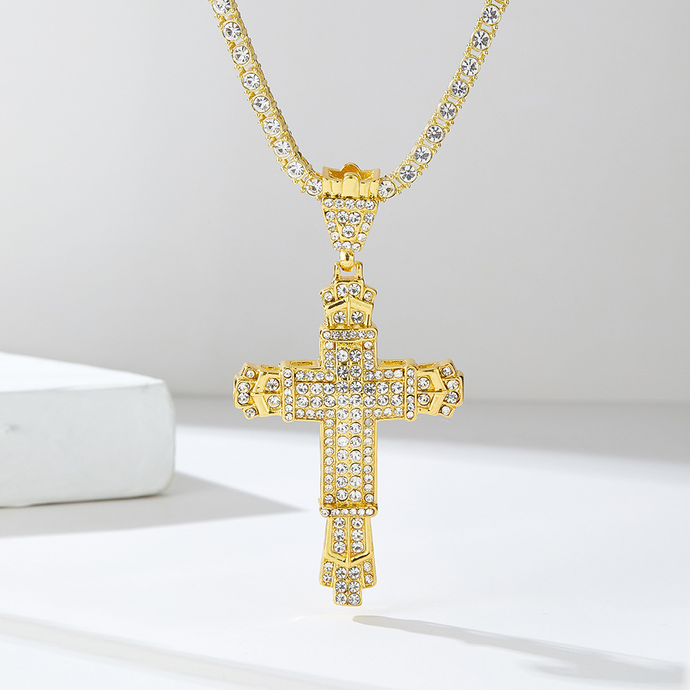 Hip-hop Cross Zinc Alloy Plating Inlay Zircon Unisex Pendant Necklace display picture 6