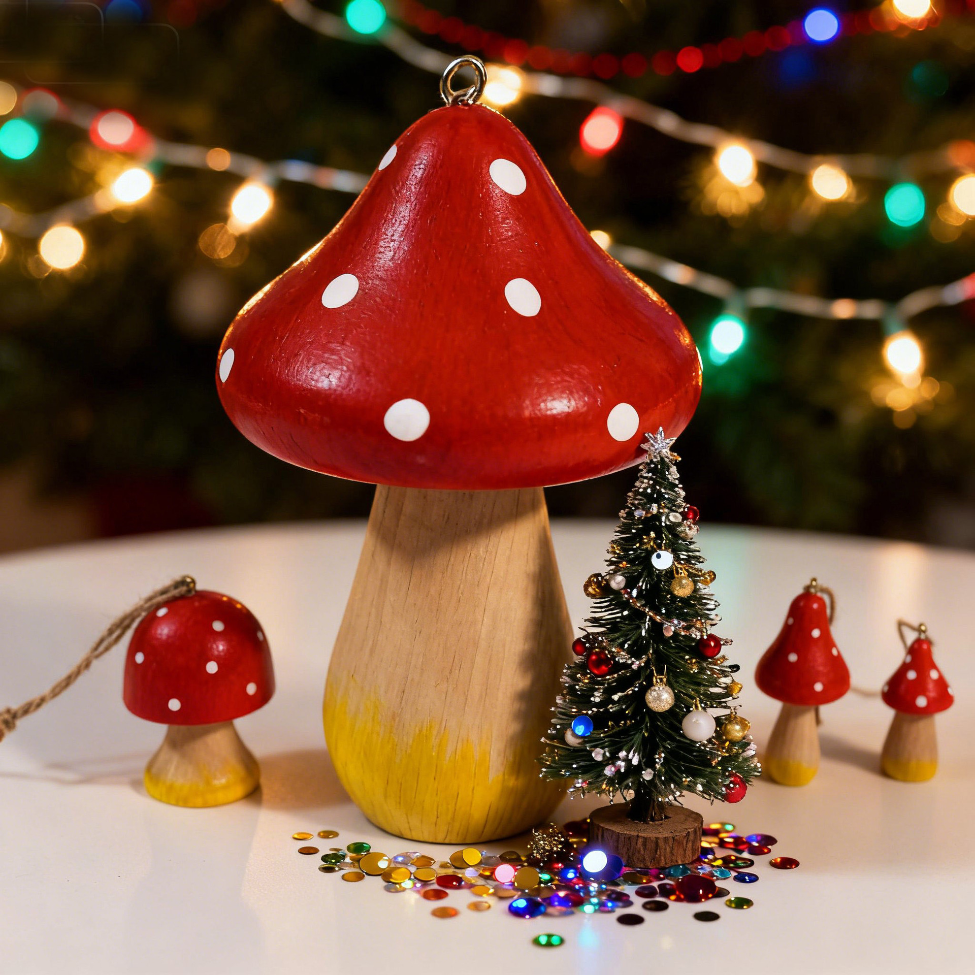 Amazon nuevo tipo de hongos adornos de madera adornos de escritorio de atmósfera de vacaciones