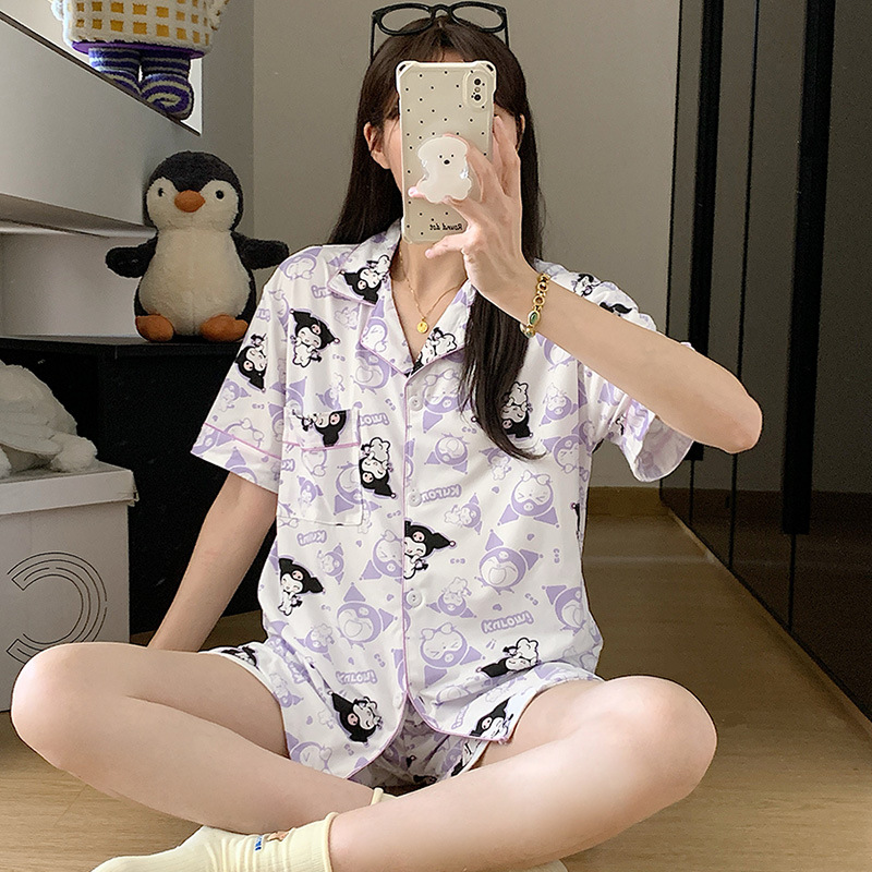 Venta al por mayor transfronteriza nuevo estilo imitación algodón de manga corta pantalones cortos pijamas mujeres rebeca de verano dulce y lindo dibujos animados casual servicio a domicilio