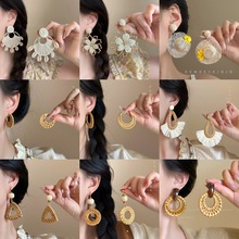 海边度假风编织银针耳环女高级感百搭时尚耳钉复古民族风夸张耳饰