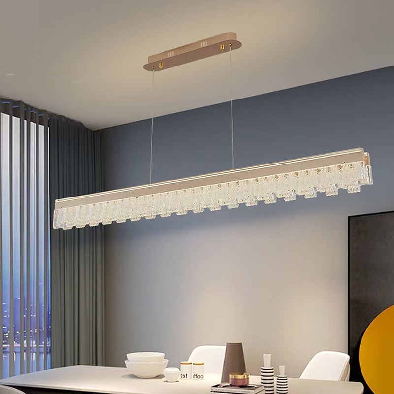 Candelabro de restaurante italiano moderno y simple, luz de cristal de lujo, luz de comedor larga, nueva lámpara de mesa al por mayor