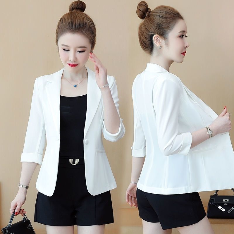 Suit Jacket Women's Summer Thin Slim-fit Mid-sleeve Top Elegant Casual Seven-point Sleeve Short Suit White
