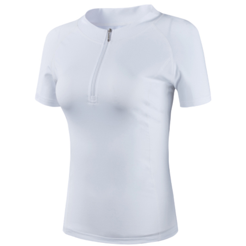 Cross-Border sports short sleeve women's half zipper stretch quick-drying T-shirt slim yoga clothes stand collar fitness top