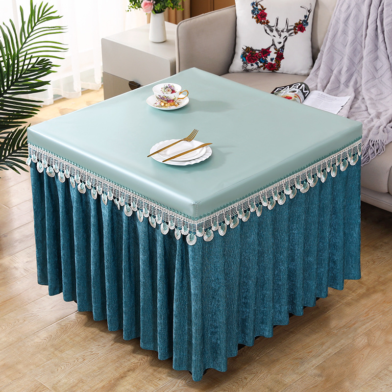 批发防水防油桌罩方桌桌布烤火桌罩正方形防尘皮罩垂纱电炉罩取暖