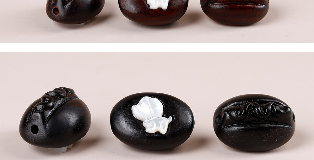 Ebony wood inlaid with cartoon white mother-of-pearl accessories for DIY personalized jewelry, Buddhist beads, bracelets, necklaces, pendants, and spacer beads