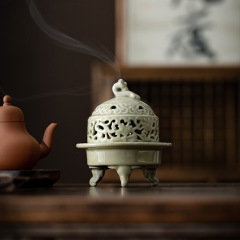 陶瓷青灰釉如意香爐家用室內禪意香薰爐創意復古茶道盤香爐擺件