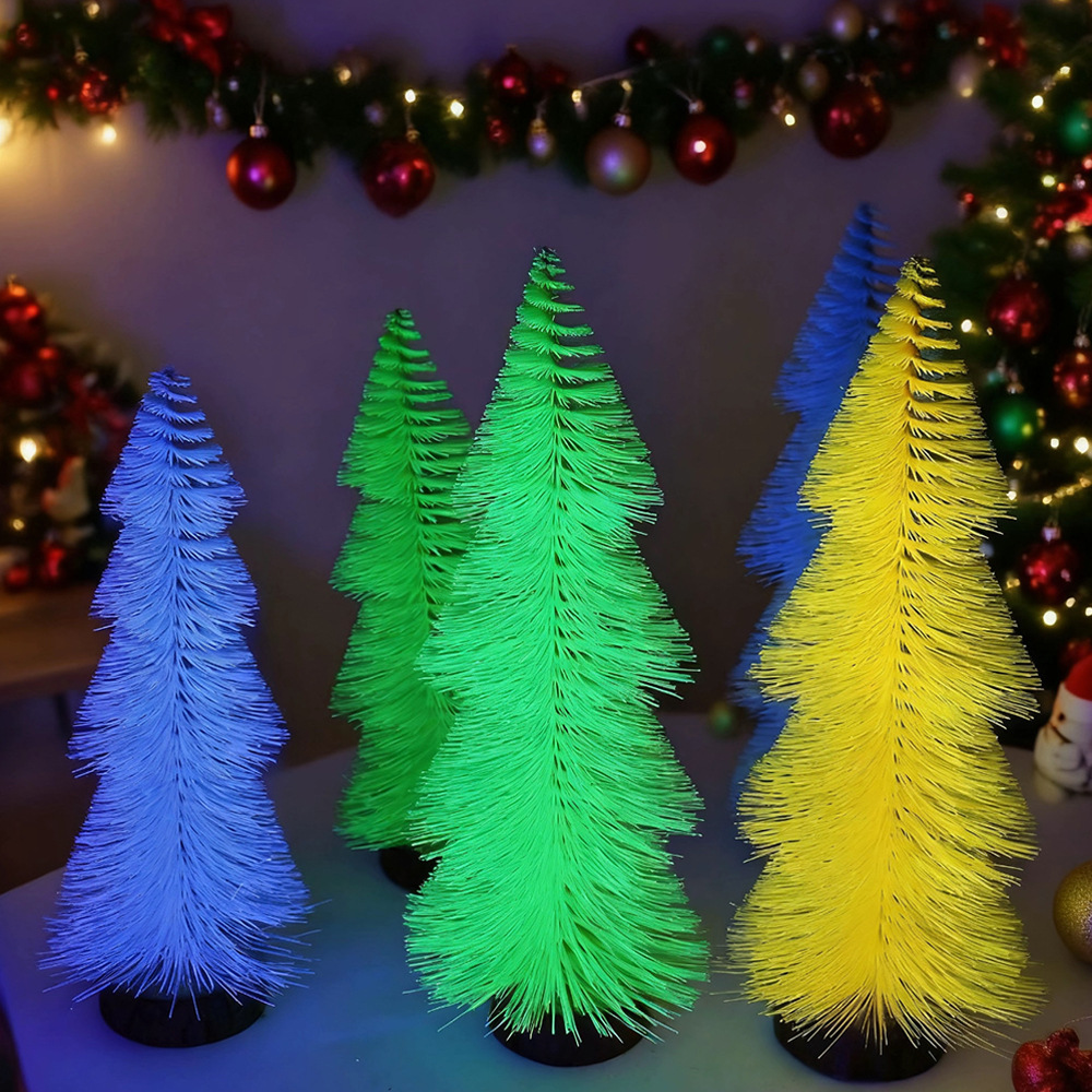 Decoración de escritorio de árbol de Navidad mini color tazo de Navidad ventana decoración micro paisaje PVC pino fluorescente