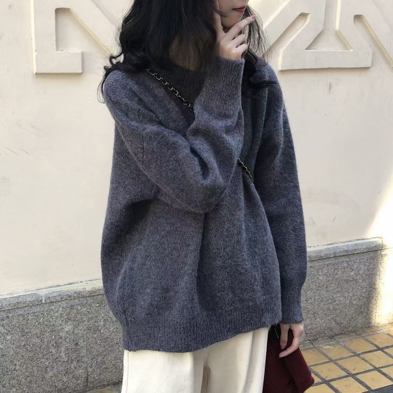 哥家商场同款女装2025秋季新款宽松复古慵懒风套头软糯加厚针织衫|undefined