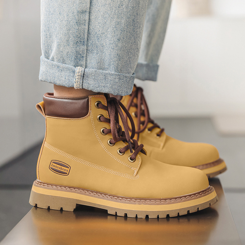 Martin 2024 Autumn New Men's English Style Thick Sole Mid Barrel Big Yellow Couple Work Short Boots_voghion.com