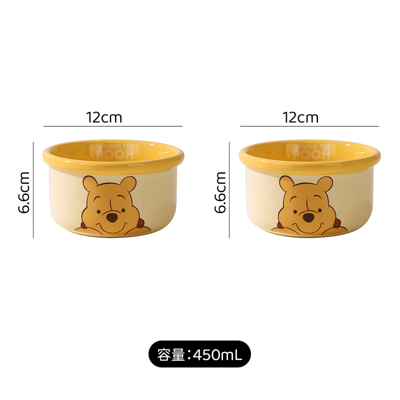 Disney Pooh Stitch Ceramic Baby Ensalada linda para niños Té de la tarde Disco reductor de grasa Disco de tres comparticiones