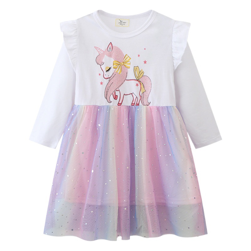 Entrega de distribución 2023 primavera y otoño Nuevo vestido de niña falda europea y americana de malla ropa transfronteriza para niños