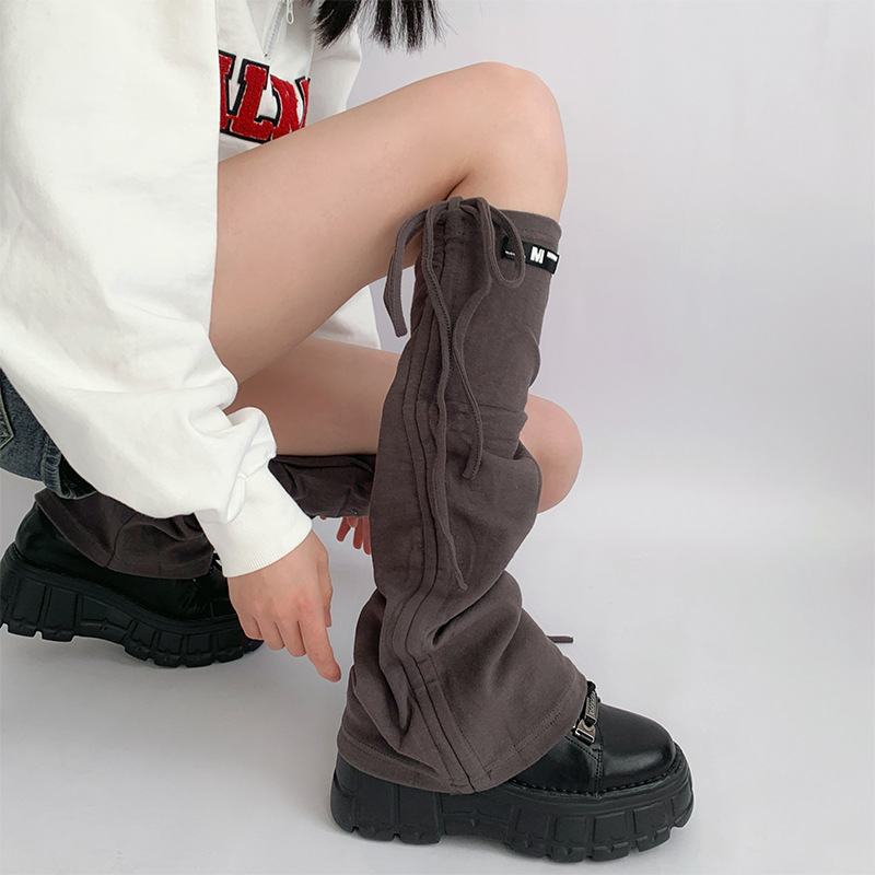Spicy girl leg covers, stacked gray slimming effect, JK calf children's versatile drawstring straps, horn, women's_voghion.com