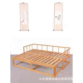 老榆木罗汉床 新中式木质罗汉床 卧室客厅沙发塌单人床批发