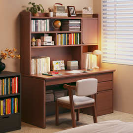书桌书架一体桌小学初中生家用学习桌出租屋简易靠墙卧室电脑桌子