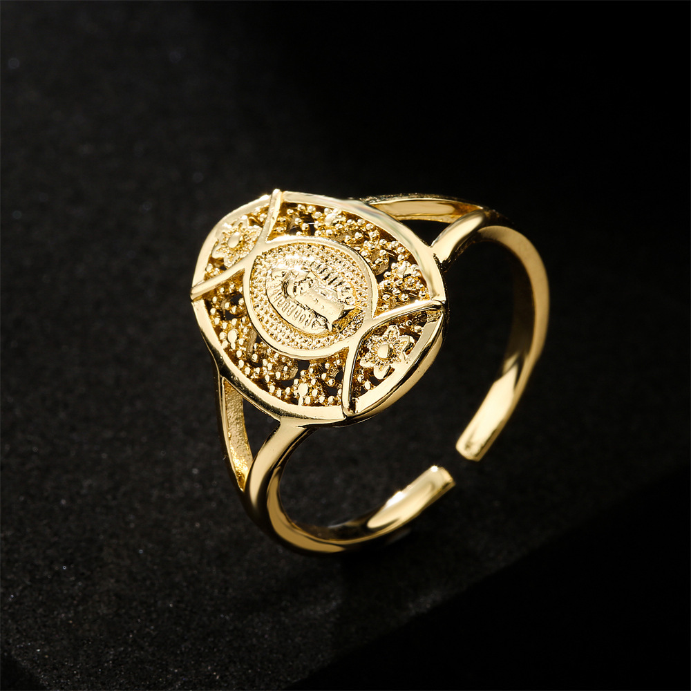 Europe And America Hot Sale New Copper-plated Gold Religious Jewelry Virgin Mary Open Ring display picture 4