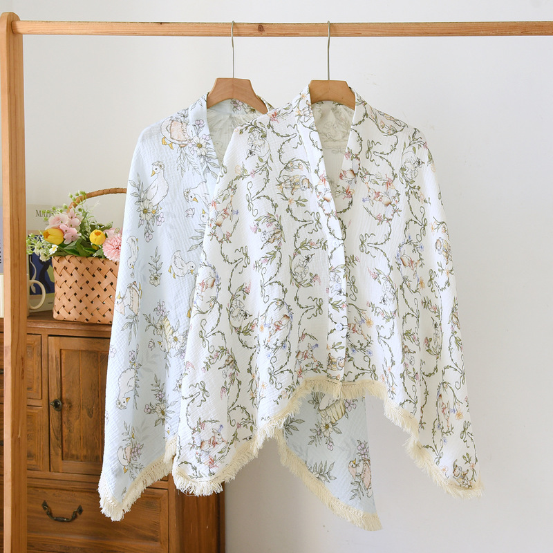 Pure Cotton Crepe Shawl to Block Wind in Summer Air-Conditioned Room Office Shoulder and Neck Protection for Postpartum Pregnant Women Breastfeeding Cloak