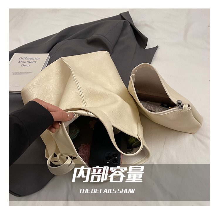 Korean style, retro, large-capacity tote bag for women, new summer 2025, versatile, fashionable, simple and solid color crossbody bag undefined
