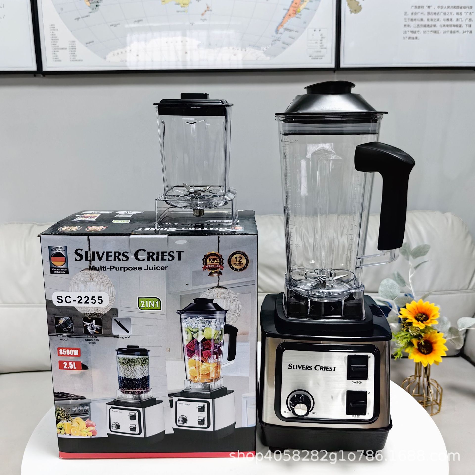 Household Multifunctional Food Processor, High-Power Stainless Steel Dual-Cup Blender, English Blender for Cross-Border Export