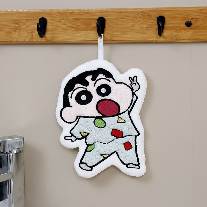 Coral Velvet Handkerchief Manufacturer Wholesale Absorbent Soft Hand Towel Bathroom Hanging Crayon Shin-Chan Hand Towel