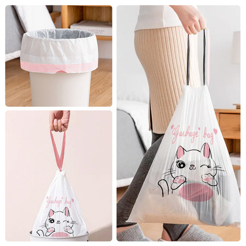 Tear-free automatic closing portable thickened large brand new plastic large roll household disposable drawstring garbage bag