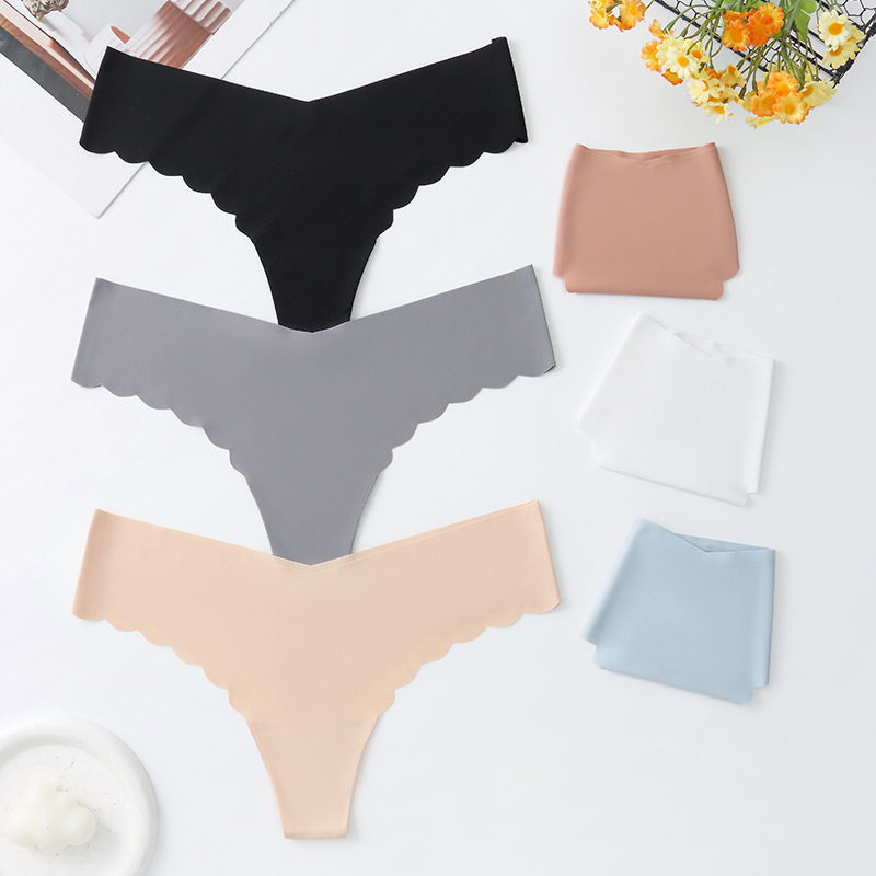 Plus Size Seamless Ice Silk Thong Women's Non-Pinching 2025 New Summer Thin Sports Yoga T-Shaped Briefs