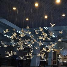 場景雪花亞克力水晶鳥走廊工藝品吊頂酒吧裝飾小鳥客廳飛翔擺件