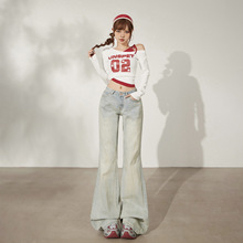 美式复古做旧低腰辣妹宽松喇叭裤垂感秋冬百搭牛仔裤女新款