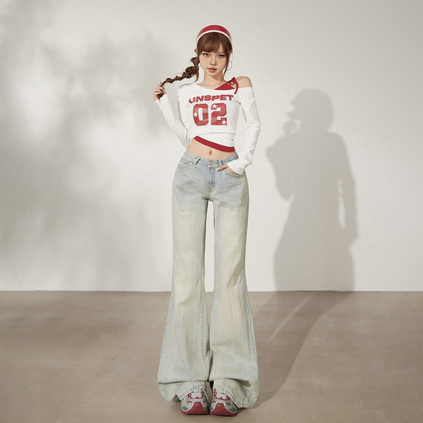 美式复古做旧低腰辣妹宽松喇叭裤垂感秋冬百搭牛仔裤女新款