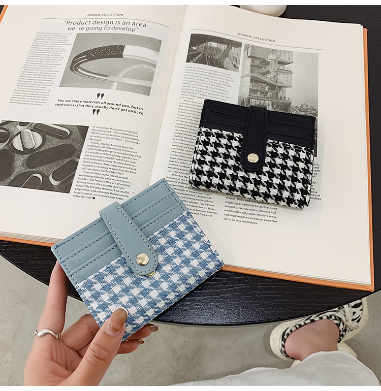 Female Compact Multi-card Position Houndstooth Fabric Card Holder Bag display picture 2