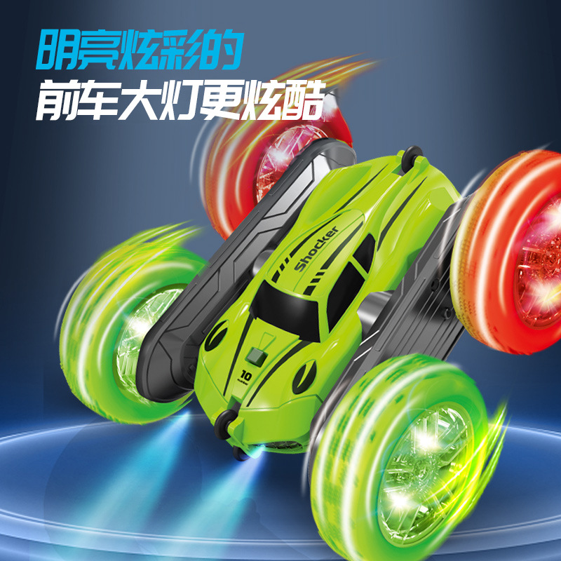 Transfronterizos niños trucos de control remoto iluminación colorida camión volcado de control remoto doble cara coche de juguete de control remoto para niños y niñas