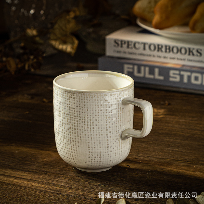 LZ simple tela de lino cerámica cubierta taza de café taza de café taza de desayuno retro nórdica taza de café