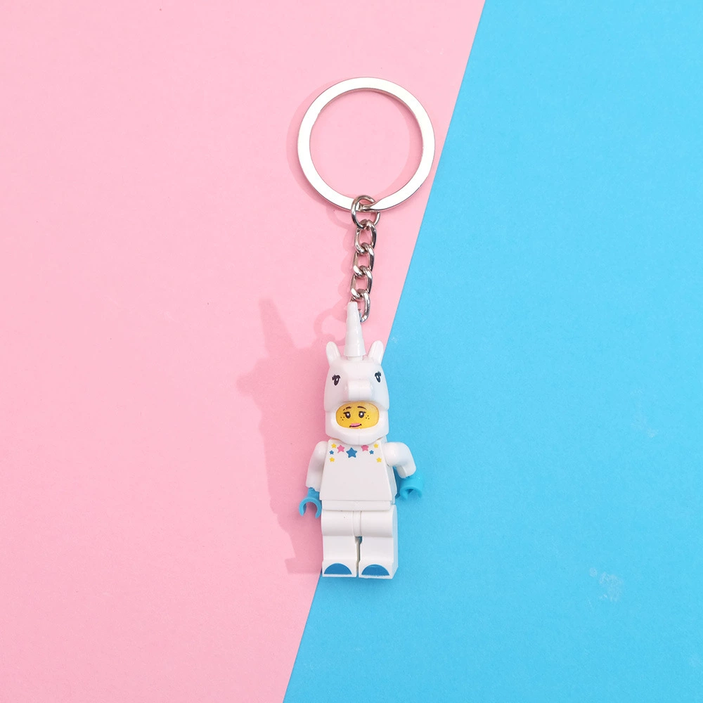 Keychain constructor pendant, cute character mini-figure keyring, plastic, assorted designs