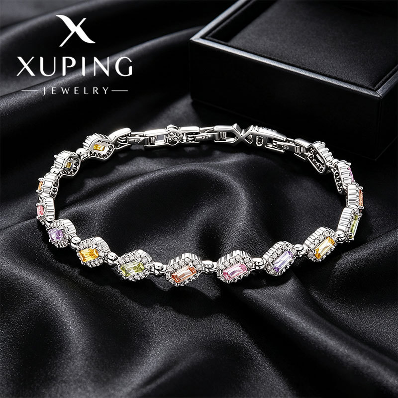 Pulsera Cuadrada de Gemas Artificiales de Aleación de Cobre para Mujer