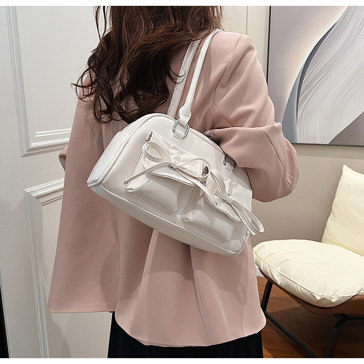 Summer New Women's Cross-border Korean Bowknot Underarm Niche Ballet Style Large Capacity Bowling Ball Shoulder Bag_voghion.com