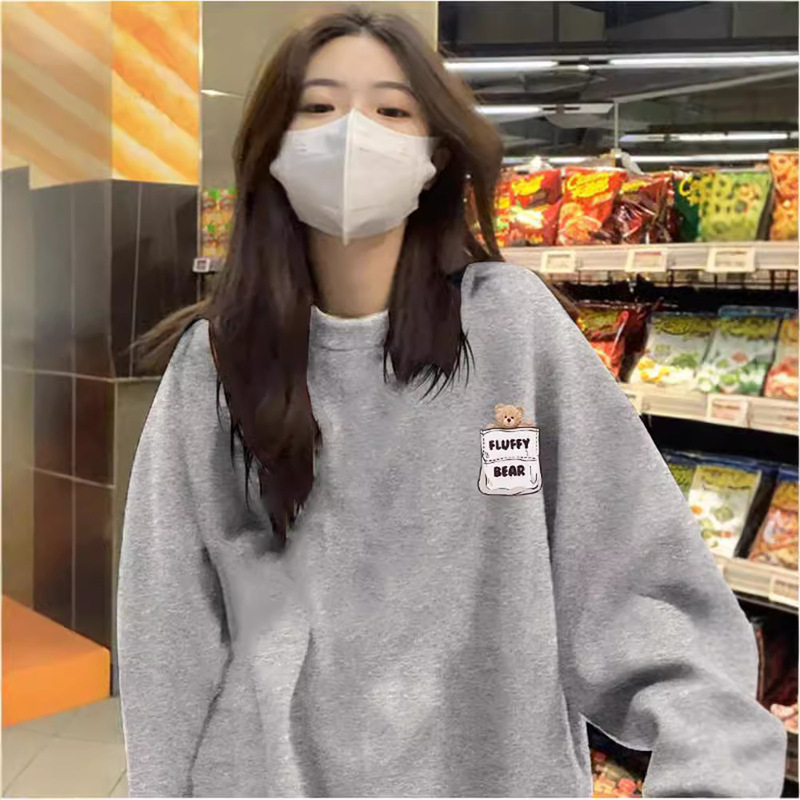 Round Neck Sweatshirt for Women 2025 Spring and Autum New Large Size Loose Hooded Pullover Long-Sleeved Top for Outer Wear Sports Trend