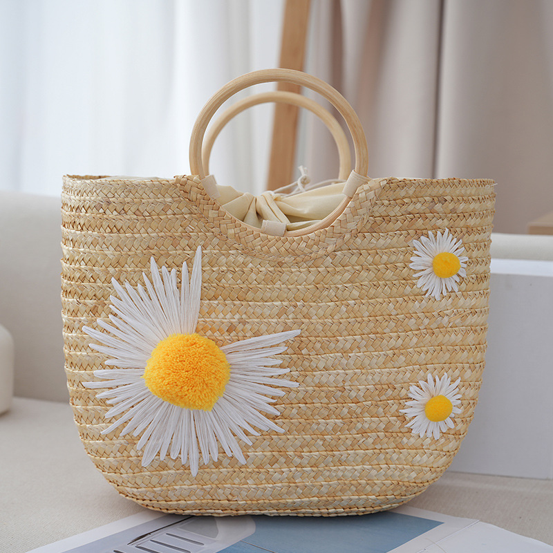 新しい夏の編みバッグ、麦わらバッグ、海辺の休暇にぴったりの編み刺繍入りレディース麦わらバッグ、インスタ映えするハンドバッグ