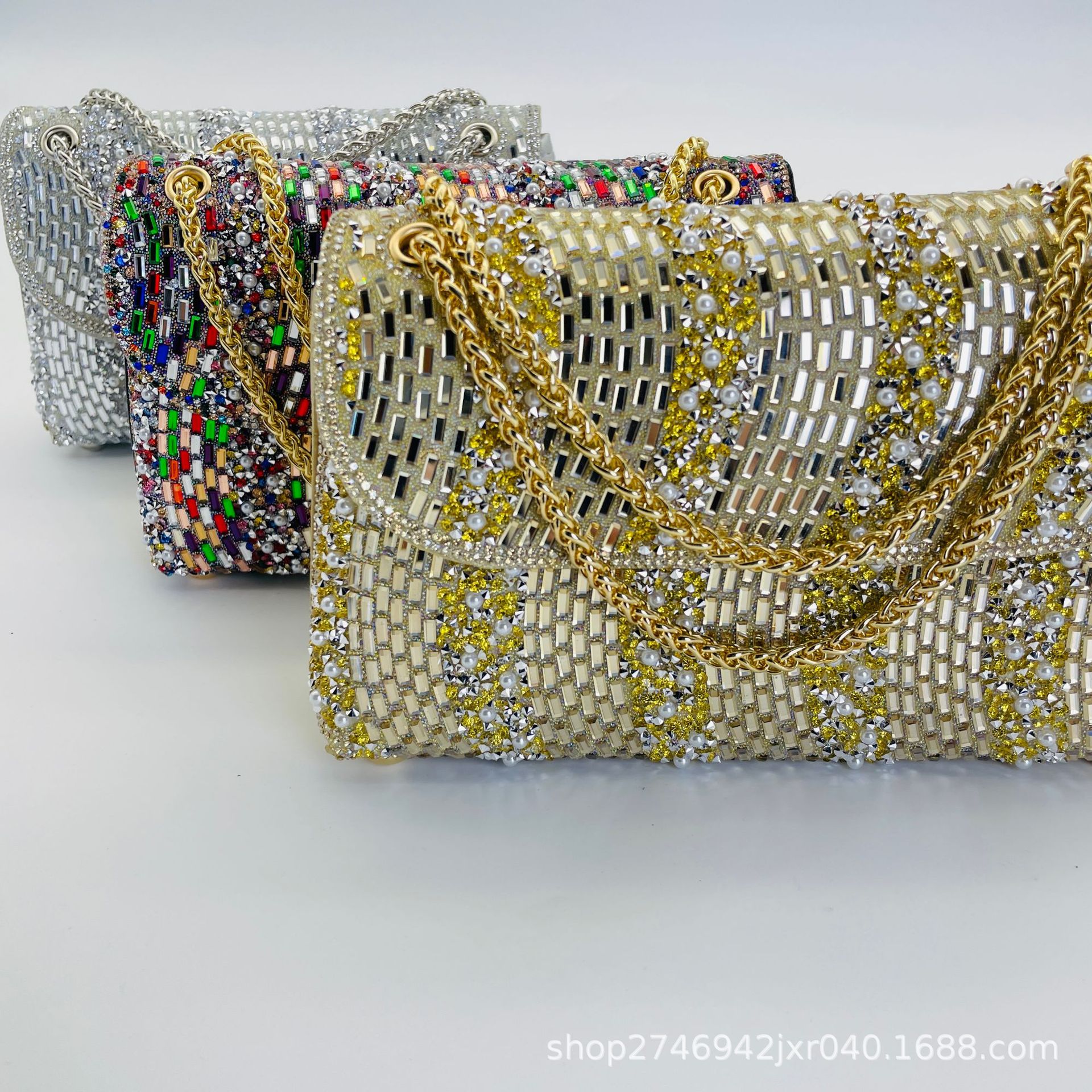 Cross-border Amazon Europe & US Fashion Rhinestone Banquet Bag, Diamond-Encrusted Clutch for Cheongsam, Evening Gowns, Weddings, and Parties - Thumbnail 3