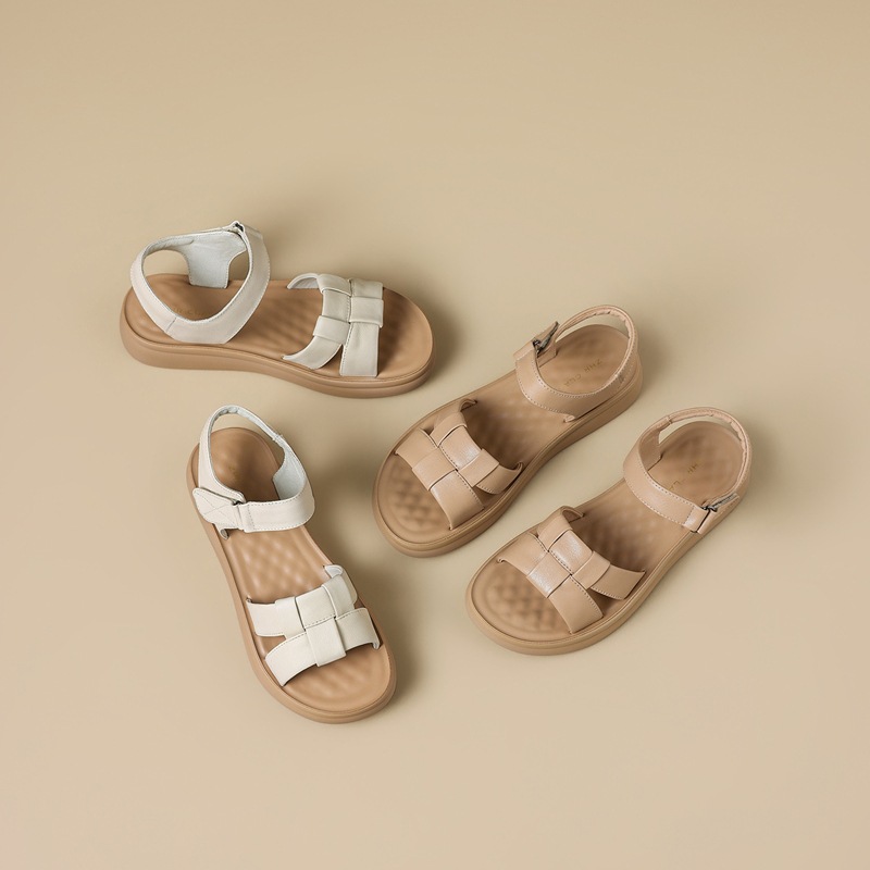 Sandal nữ đế dày mềm quai dệt kiểu xỏ ngón — EQ30 Màu be