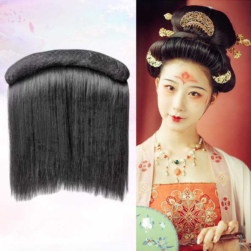Hanfu Wig Full Hair Silk Face Tang Style Forehead Pad Hair Pack Chebula Skirt Hair Bun Ancient Costume Full Shaped Croissant