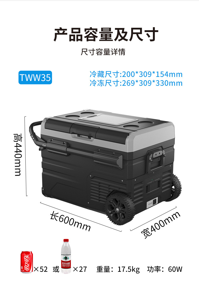 Ice Tiger Compressor Car Refrigerator for Car and Home Use, Freezing and Refrigeration, 12V24V Portable Tww35 for Home Use