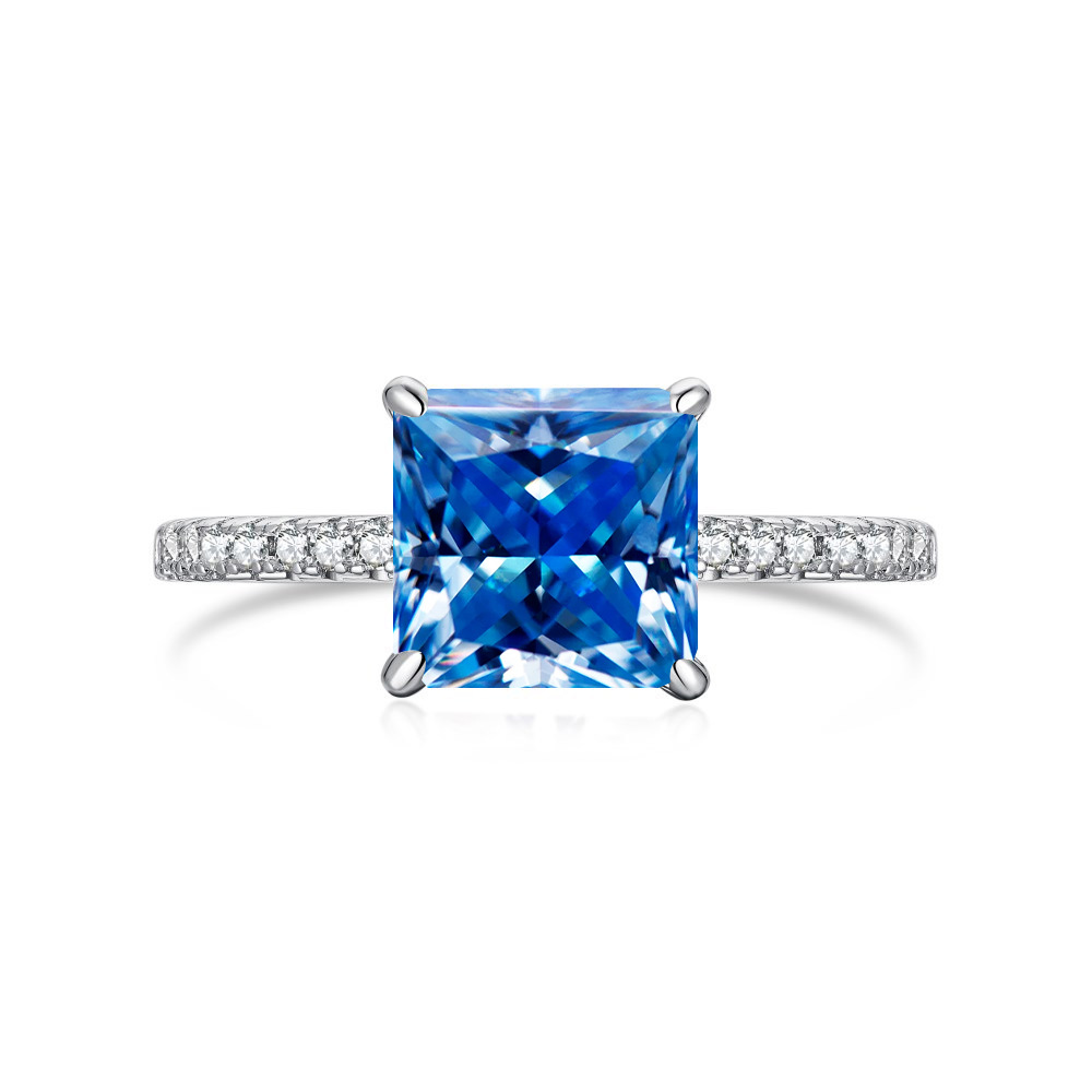 3 quilates 8mm princesa anillo de piedra de mosaico rosa con certificado GRA anillo de plata de diamante