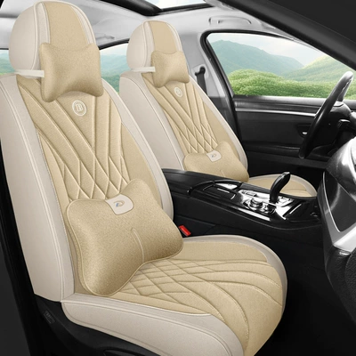 New Car Seat Cushion for All Seasons, Cartoon Cute Seat Cushion, All-Inclusive Linen Seat Cover, Female Seat Cover, Summer Car Cushion