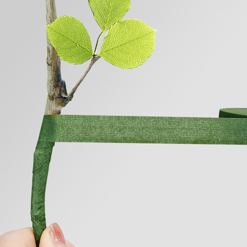 Cintas de flores hechas a mano DIY envoltura enrollar tela de madera floral florista dedicada a papel arrugado verde resistente al estiramiento