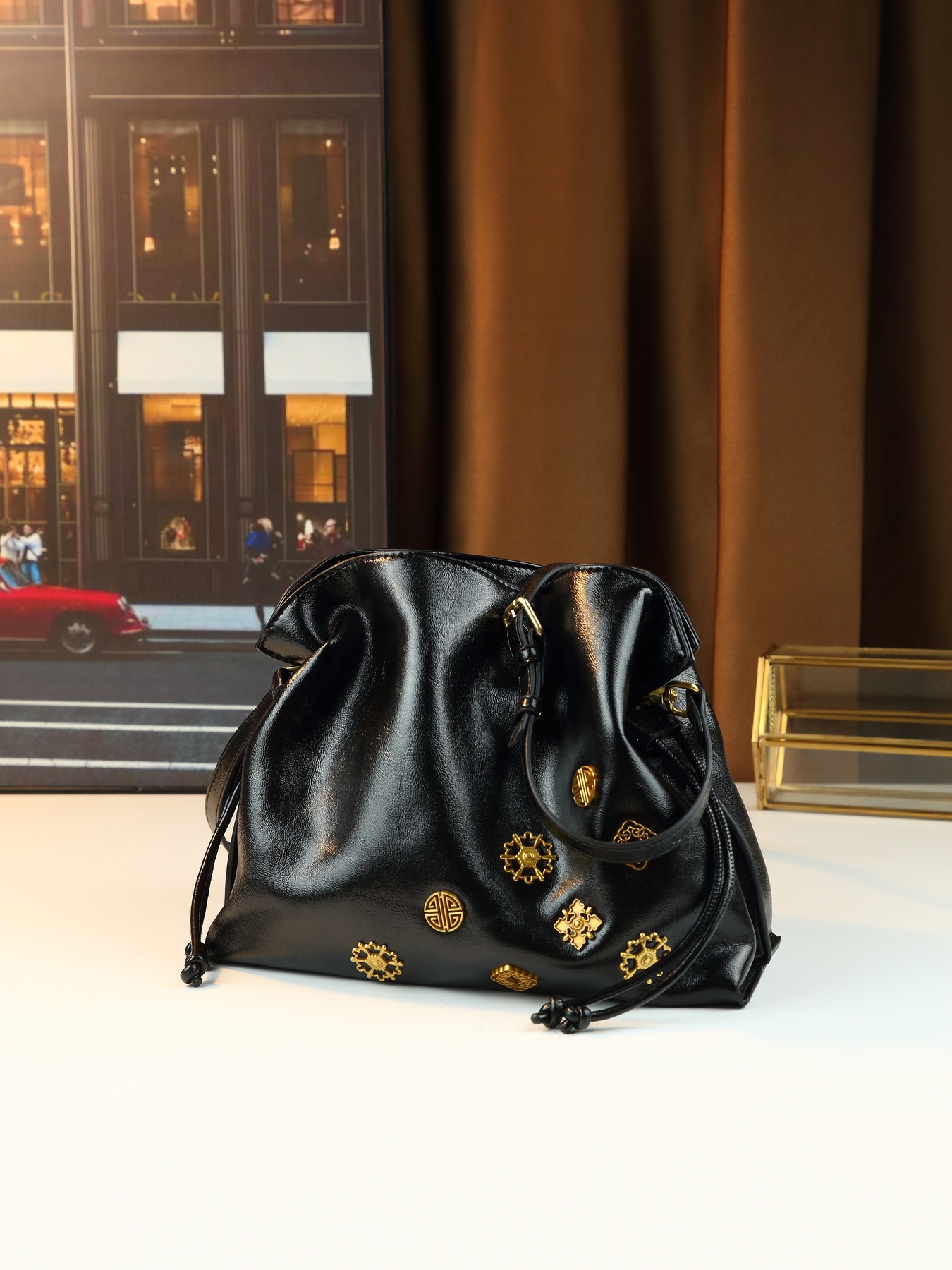 Pleated Drawstring Bucket Bag For Women Summer Shoulder Handbag_voghion.com