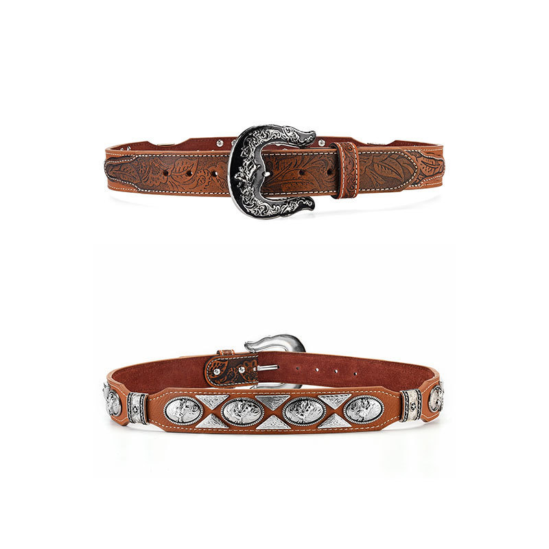 Cinturón de mujer cinturón hecho a mano estilo denim hebilla cuero genuino primera capa cinturón de vaca hombres y mujeres pantalones vaqueros a juego