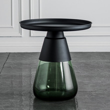 圆形玻璃茶几铃铛后现代客厅沙发金属角几桌北欧透明边几高低组合