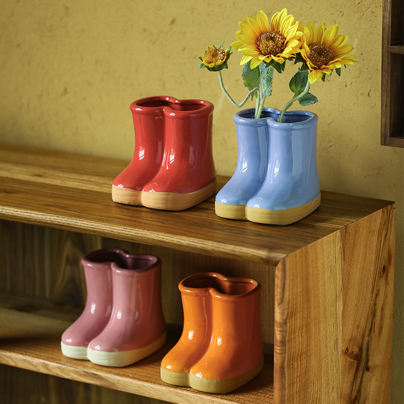 Succulent Flower Pots, Coarse Pottery, Breathable, Various Sizes, Ceramic Plant Set Combination, Ceramic Shoe-Shaped Green Plant Hydroponics
