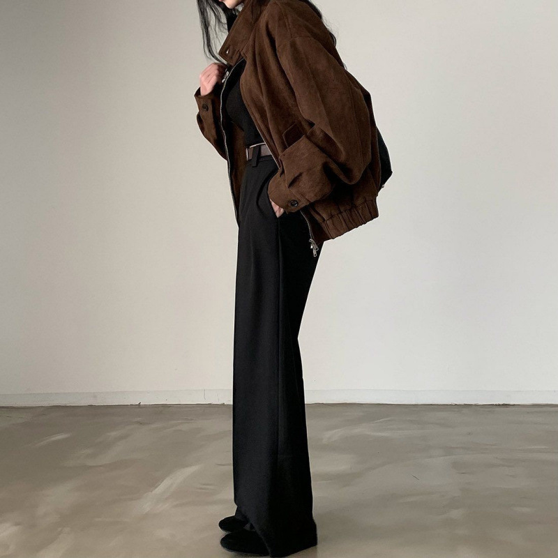 春秋新款仿鹿皮绒外套女美拉德美式复古短款上衣宽松型显瘦夹克代|undefined