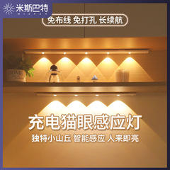 led智能人体感应灯自粘充电式超薄猫眼山丘灯条衣柜酒柜橱柜灯带