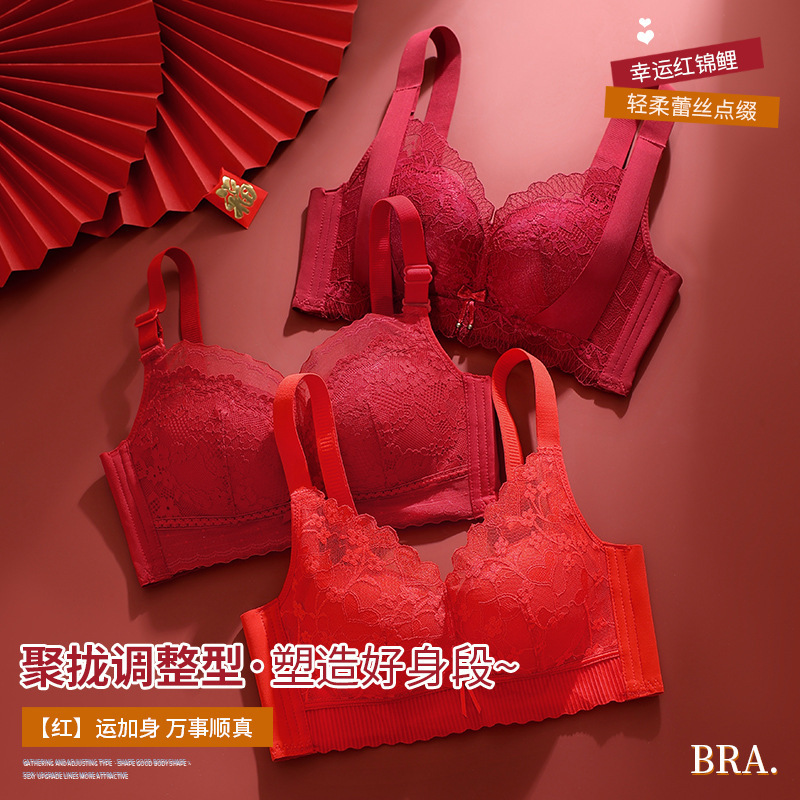 Red Intimates Intimates for Women in the Year of the Snake 2025 New Bra Small Breast Push-Up Sexy Lace Women's Bra